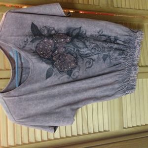 Witness Brand Women's Pink Roses with Black Leaves Mauve Blouse-Size Medium